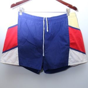 90's Vintage "ISLANDER" Color Block Swim Trunks
